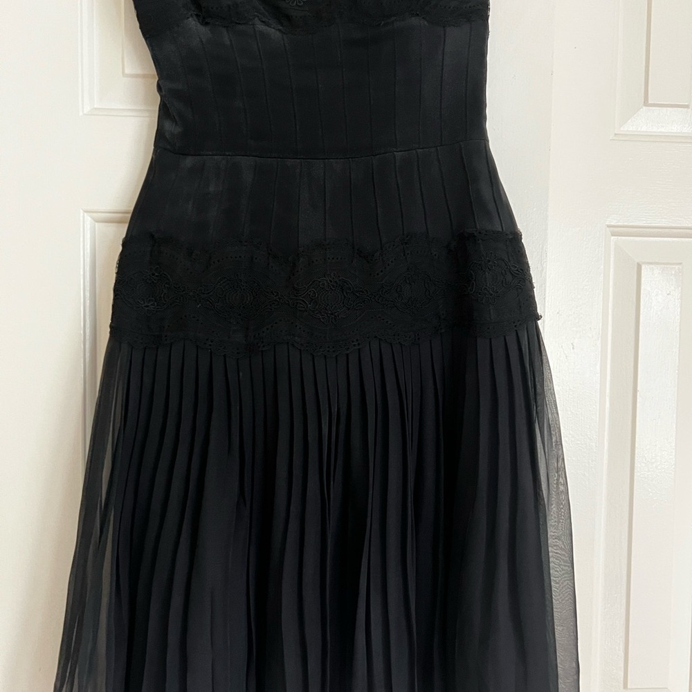 Black Strapless Sweetheart Pleated Cocktail Dress